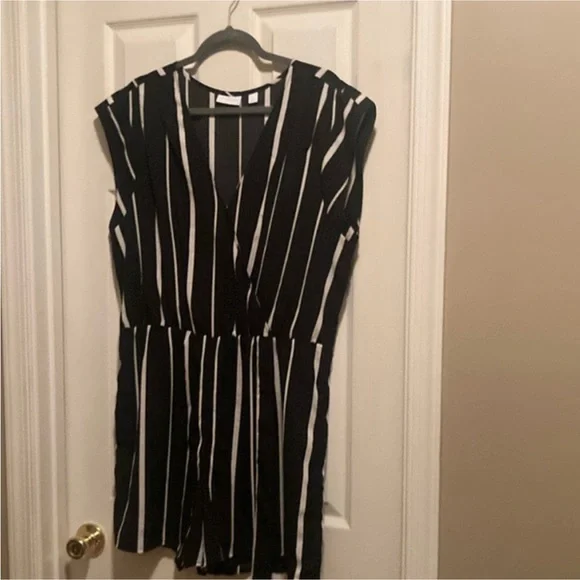 New York & Company Black and White Striped Romper - Picture 1 of 6